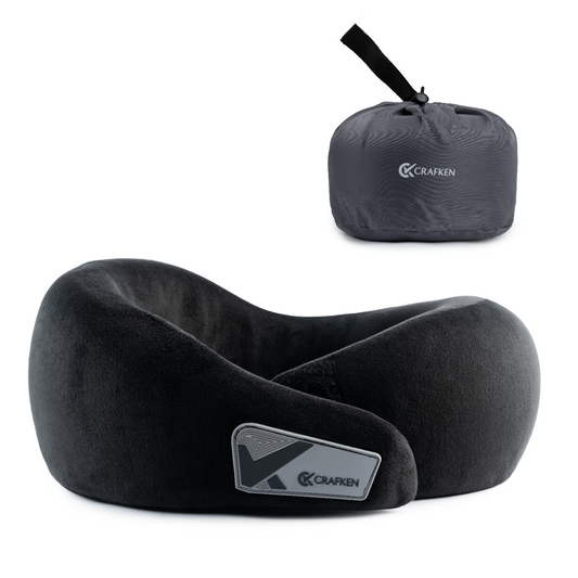 CRAFKEN Travel Neck Pillow | 360° Memory Foam Neck Support Pillow for Travel.