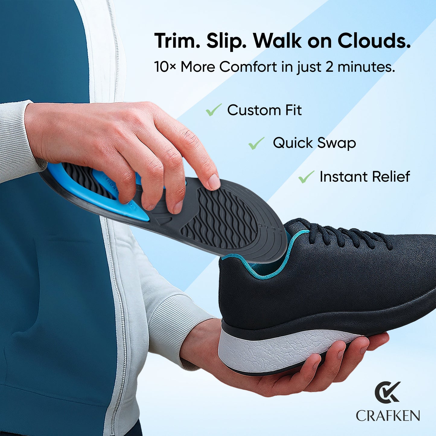 Dual Gel Insoles for Extra Cushioning in Shoes | Daily-use Shoe Inserts for Men Women.