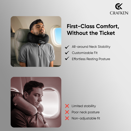 CRAFKEN Travel Neck Pillow | 360° Memory Foam Neck Support Pillow for Travel.