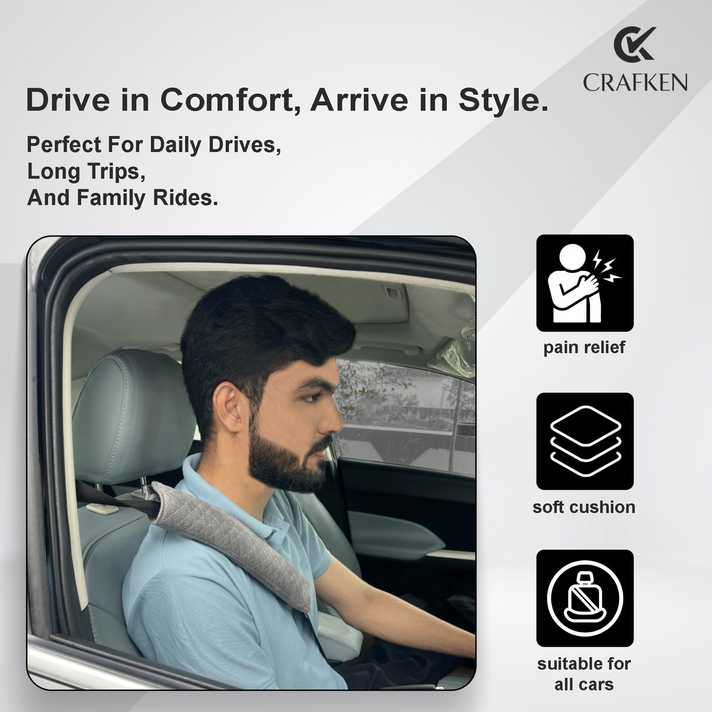 Car Seat Belt Shoulder Pads (Pack of 2) –  Universal Fit for All Cars.