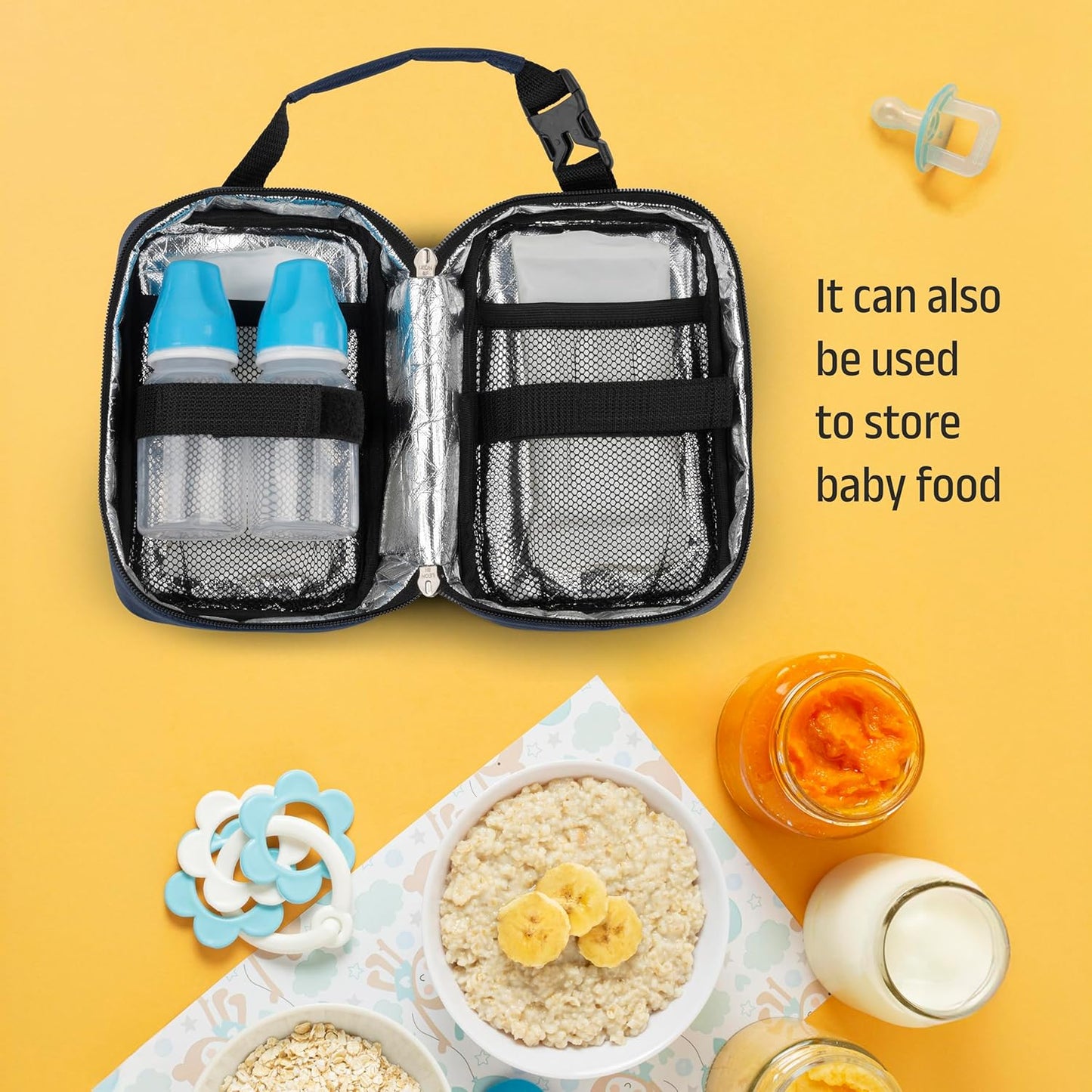 Breast Milk Storage Bag, 100% Silver Insulated Bag with 2 Ice Gel, This Storage Bag Keeps Food & Milk Fresh for 6 to 8 Hours