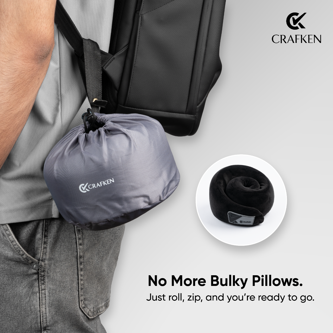 CRAFKEN Travel Neck Pillow | 360° Memory Foam Neck Support Pillow for Travel.