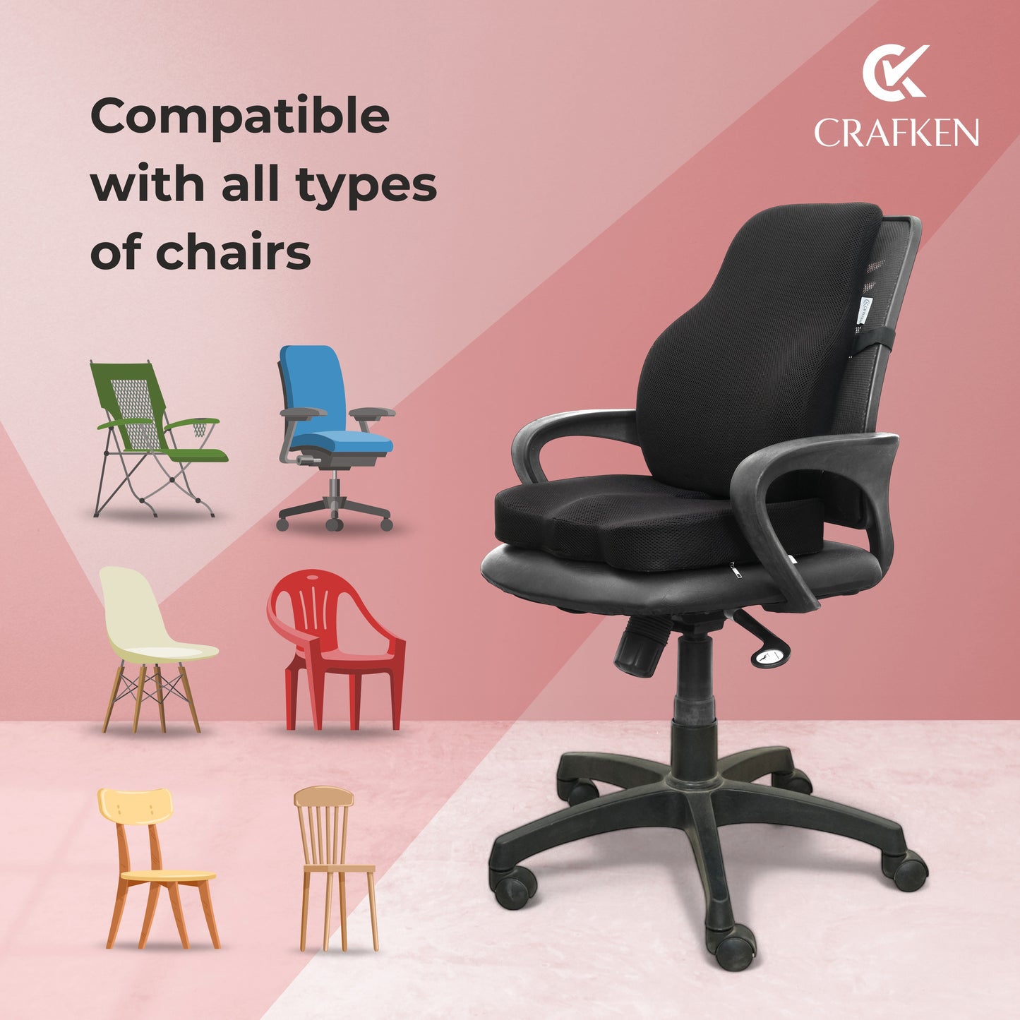 Seat Cushion & Backrest Combo Suitable For All Chair.